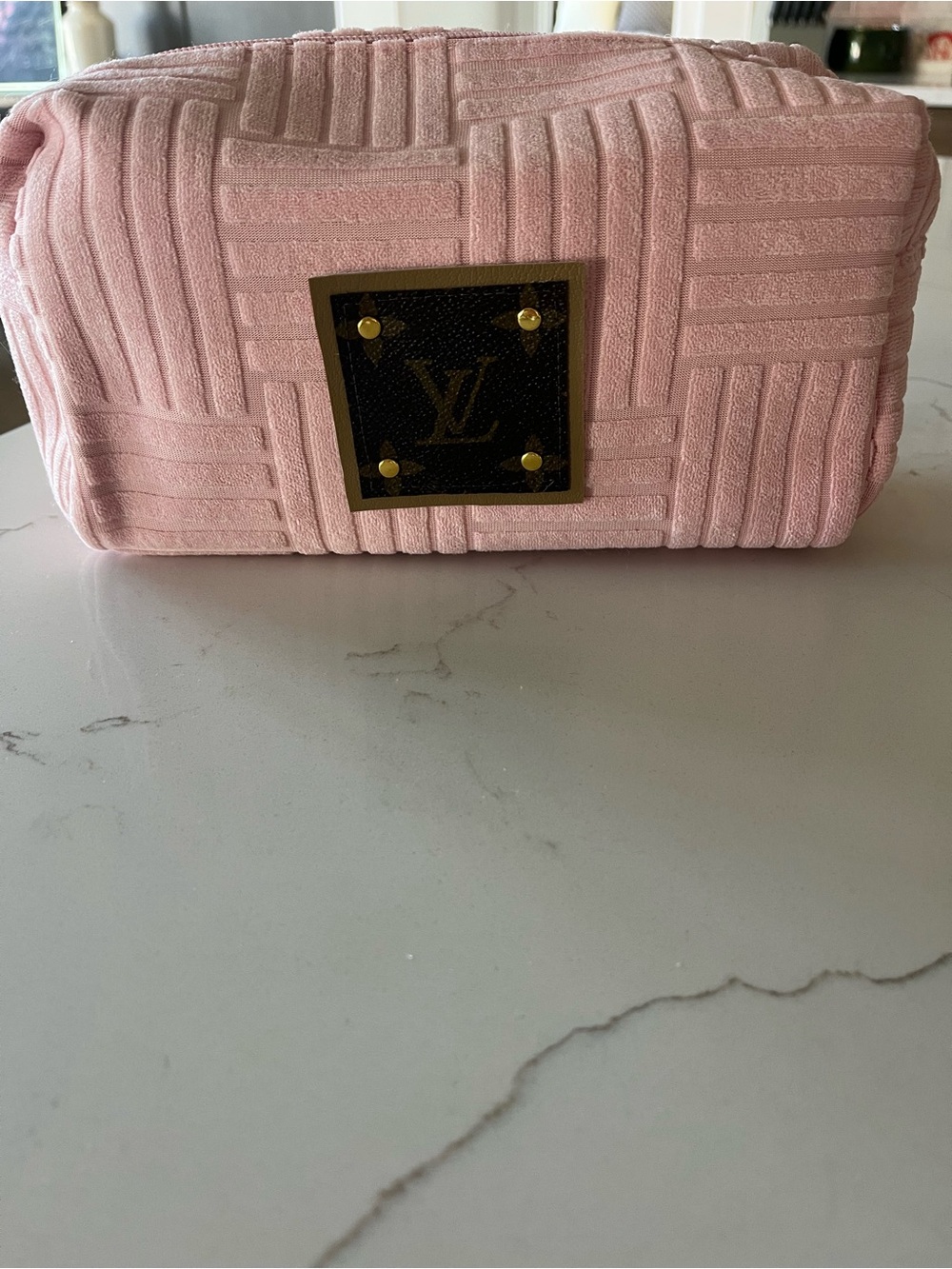 Pink velour style Quilted Cosmetic Pouch so cute!!  repurposed